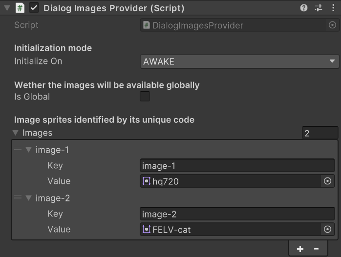 Dialog images provider in the Unity Inspector